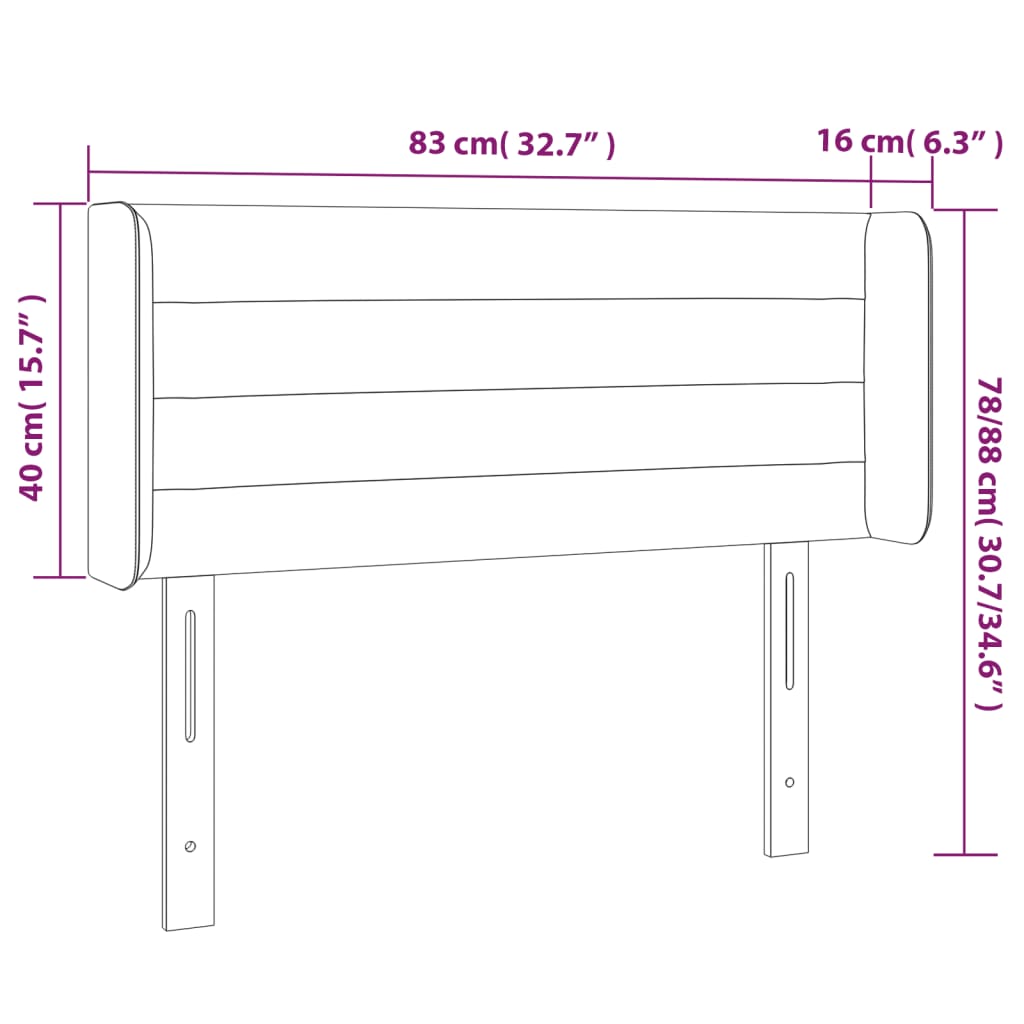 sengegavl med LED-lys 83x16x78/88 cm stof lysegrå