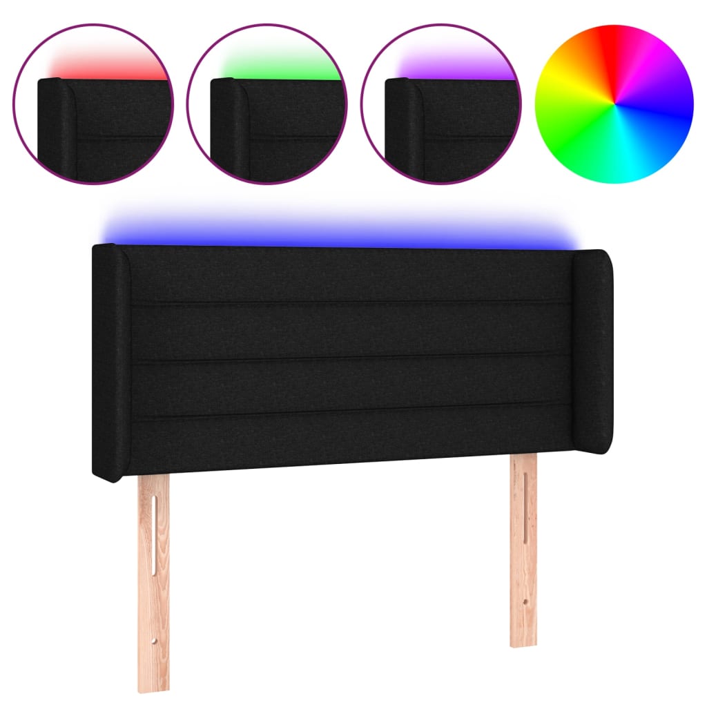 sengegavl med LED-lys 103x16x78/88 cm stof sort