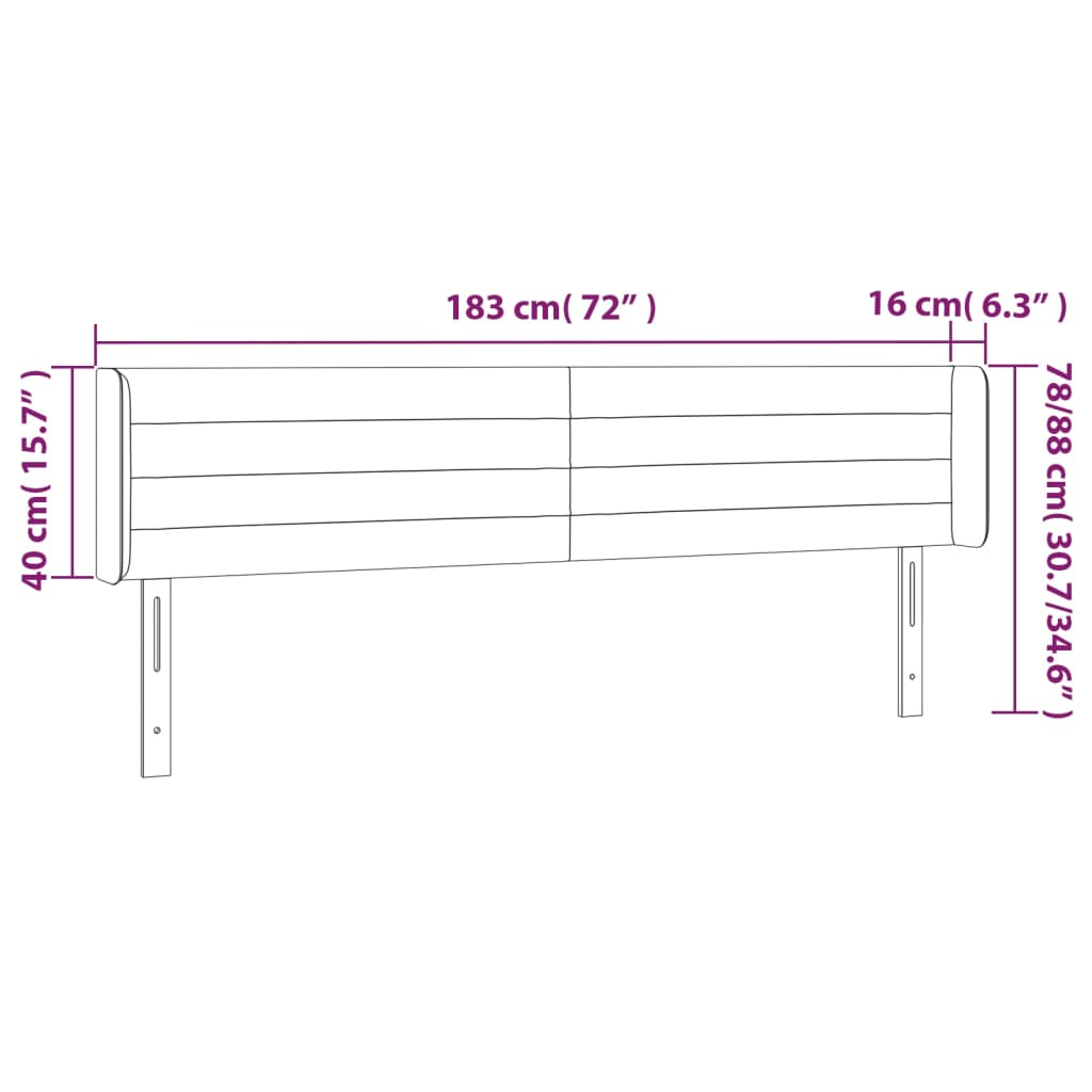 sengegavl med LED-lys 183x16x78/88 cm stof mørkegrå