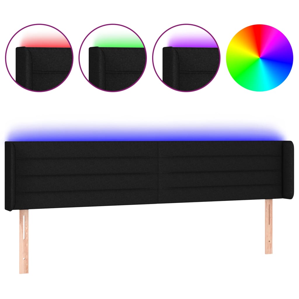 sengegavl med LED-lys 183x16x78/88 cm stof sort