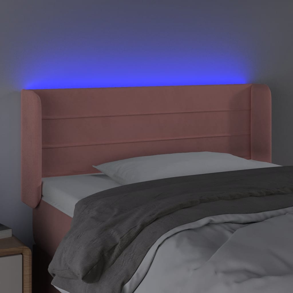 sengegavl med LED-lys 83x16x78/88 cm fløjl lyserød