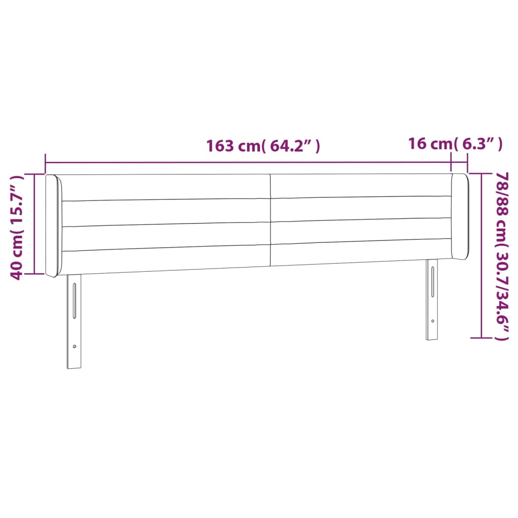 sengegavl med LED-lys 163x16x78/88 cm fløjl lysegrå