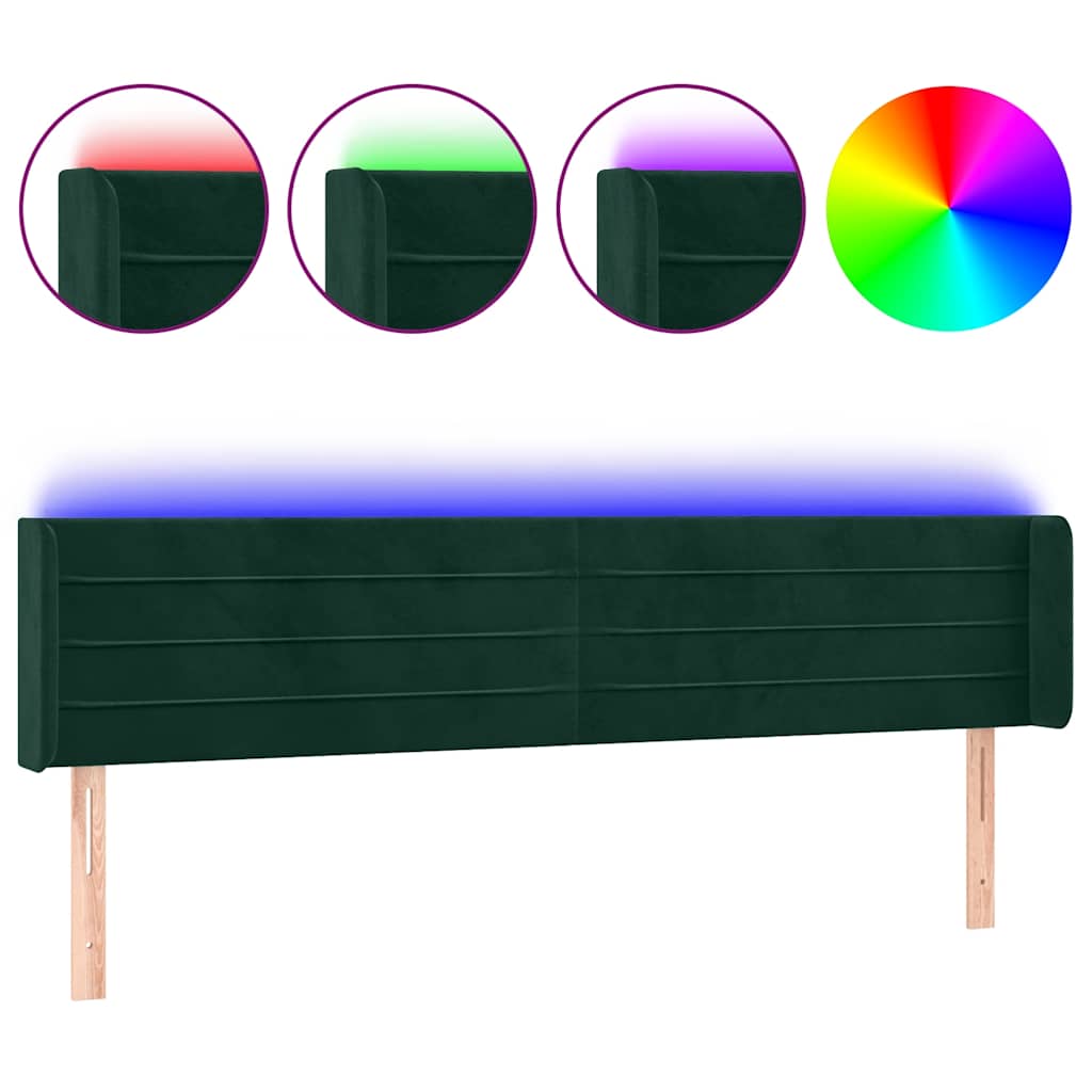 sengegavl med LED-lys 183x16x78/88 cm fløjl mørkegrøn