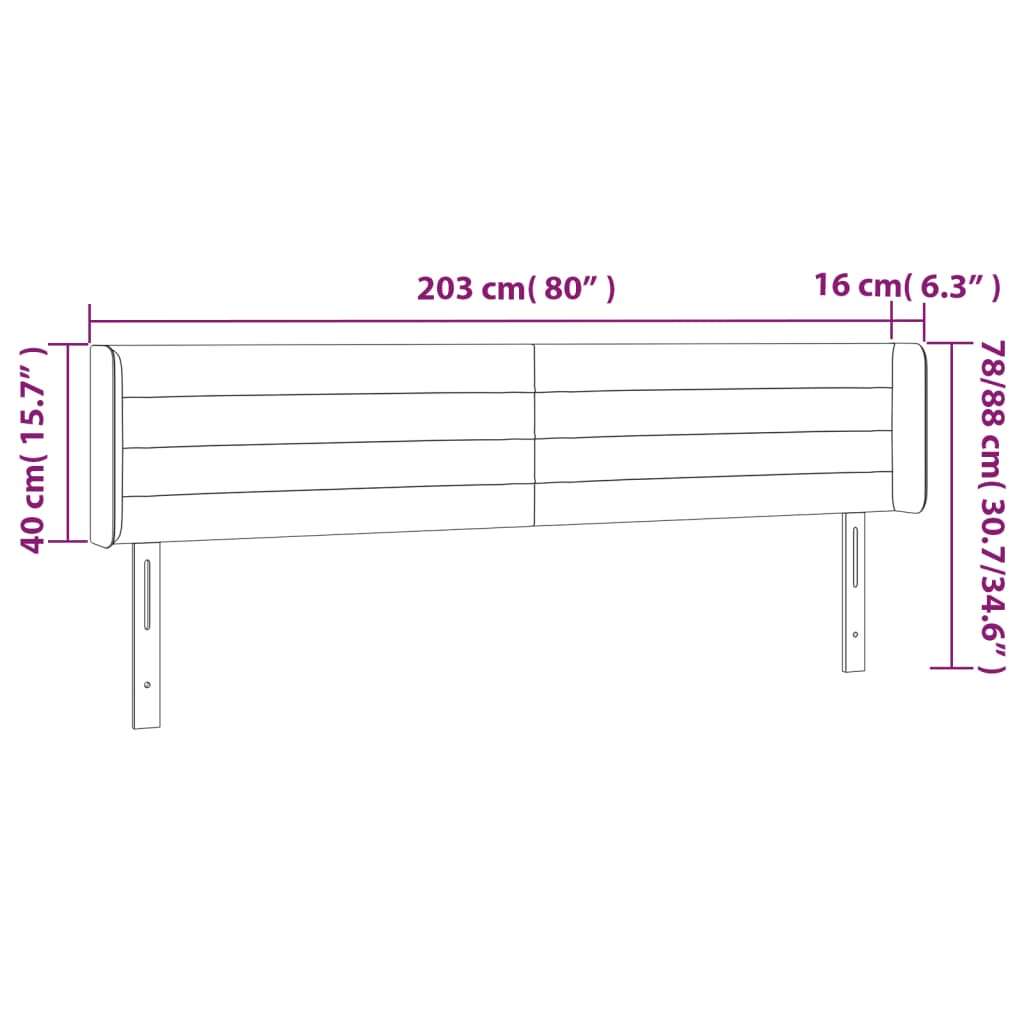 sengegavl med LED-lys 203x16x78/88 cm fløjl lyserød