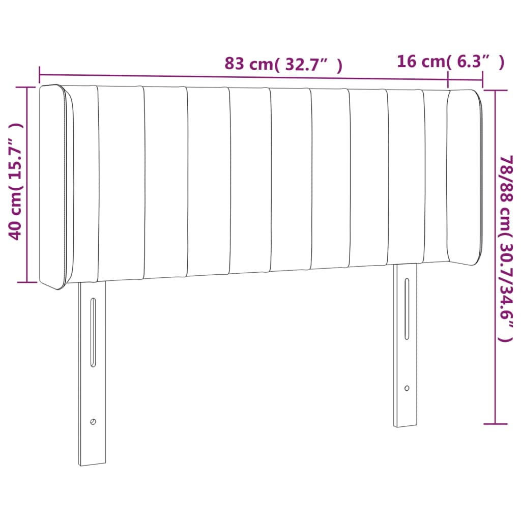 sengegavl med LED-lys 83x16x78/88 cm stof blå