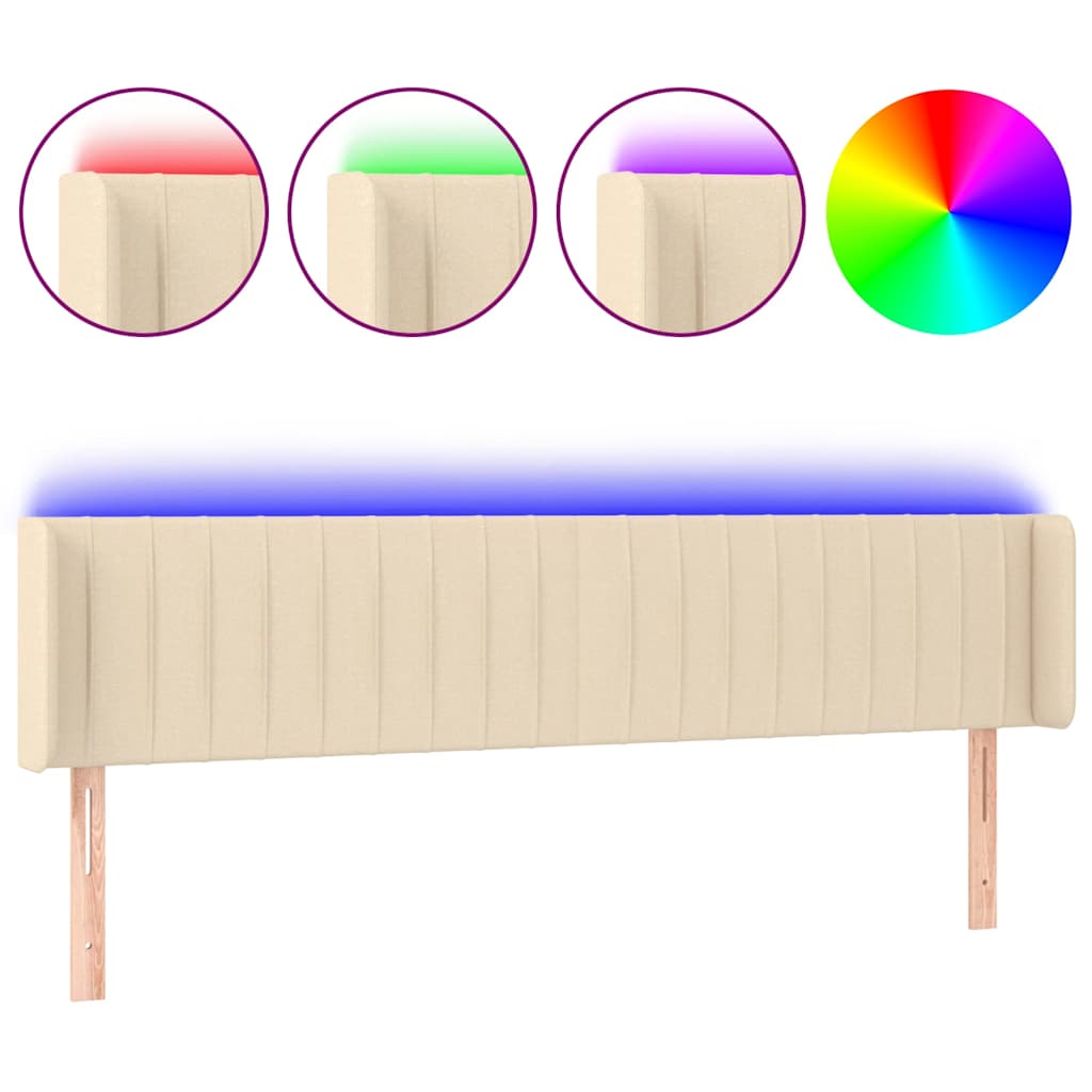 sengegavl med LED-lys 183x16x78/88 cm stof cremefarvet