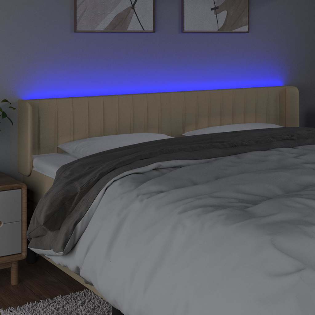 sengegavl med LED-lys 183x16x78/88 cm stof cremefarvet