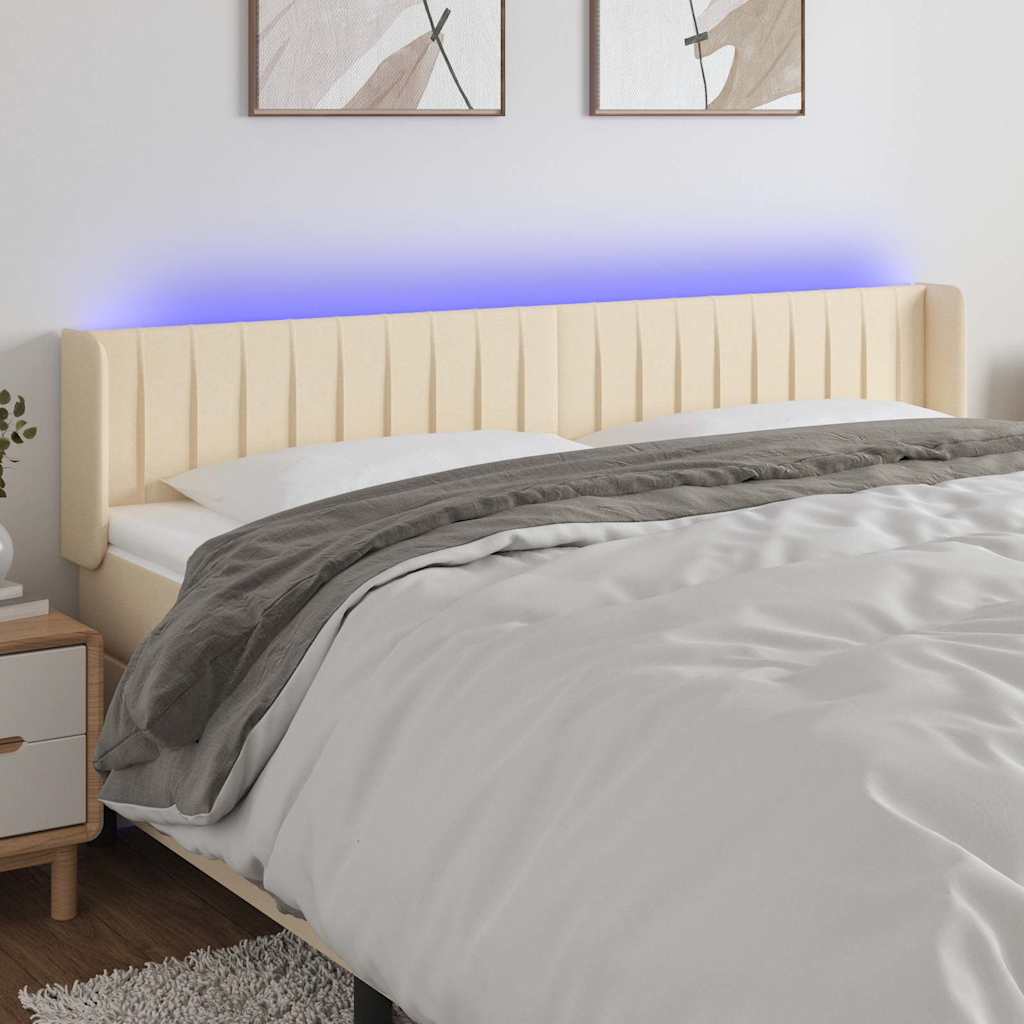 sengegavl med LED-lys 183x16x78/88 cm stof cremefarvet