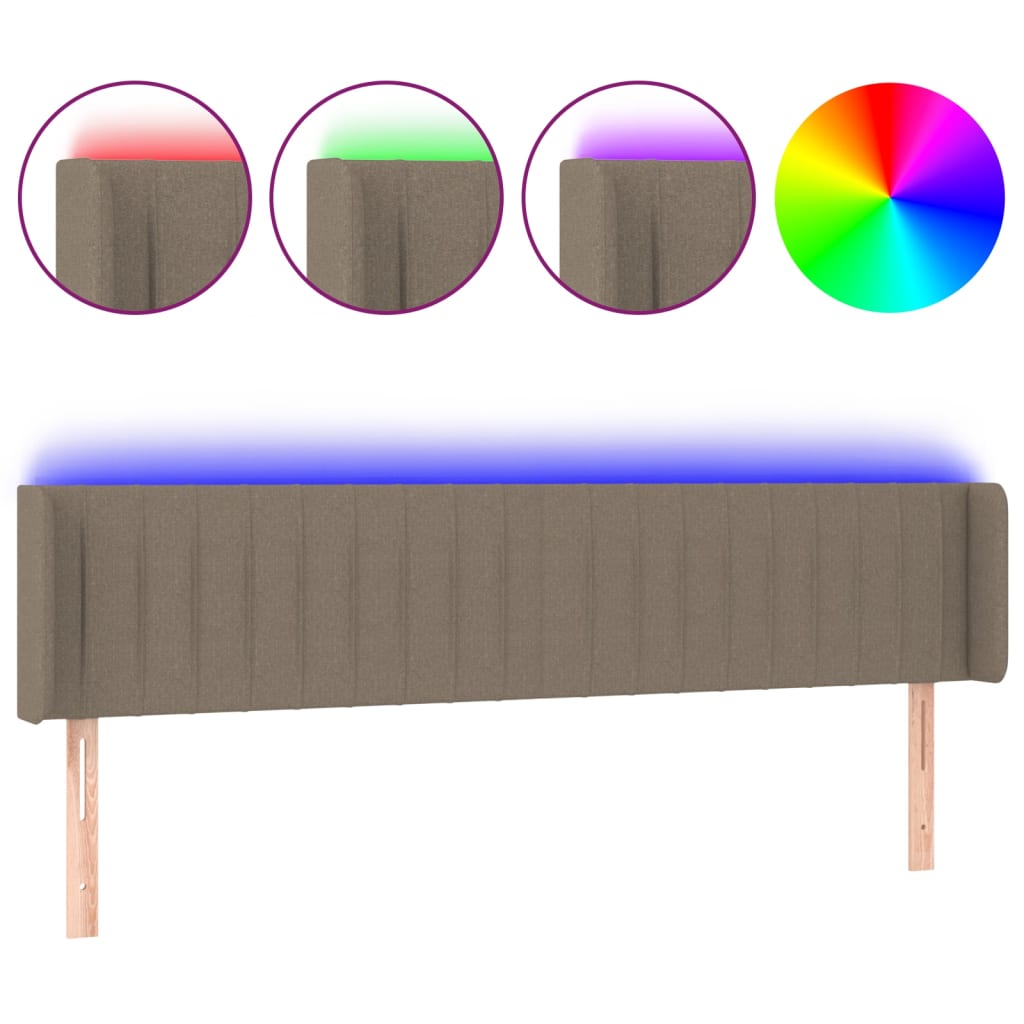 sengegavl med LED-lys 203x16x78/88 cm stof gråbrun