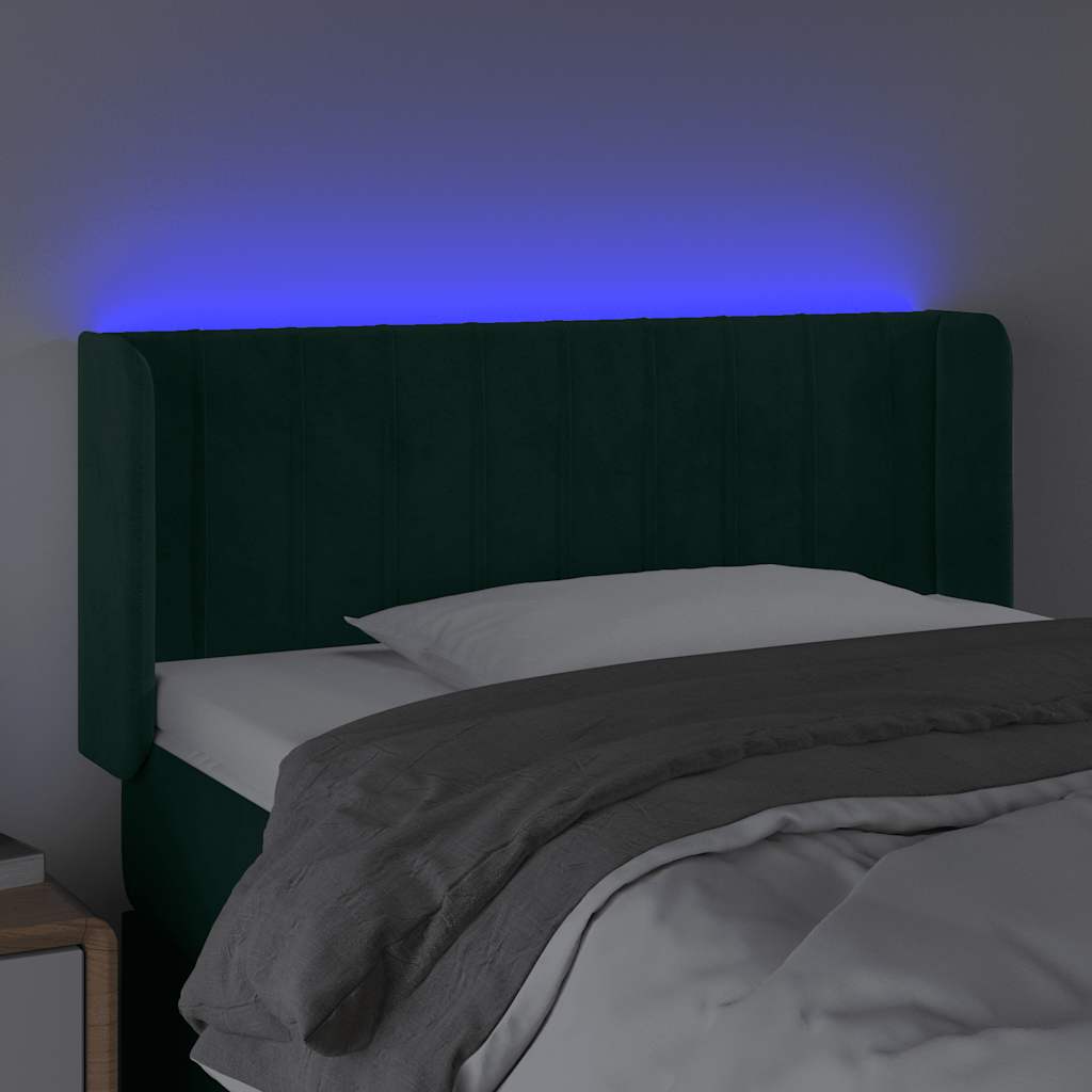 sengegavl med LED-lys 83x16x78/88 cm fløjl Mørkegrøn