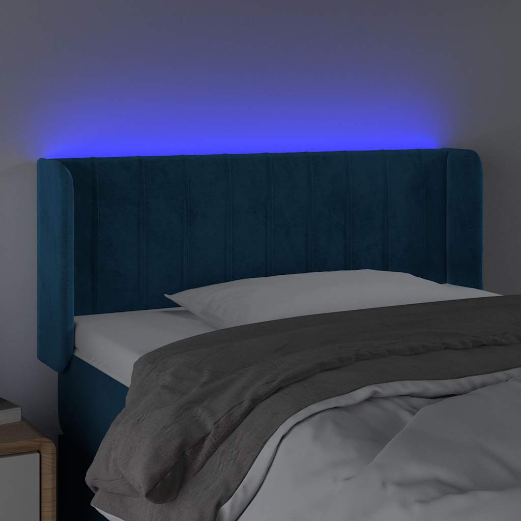 sengegavl med LED-lys 93x16x78/88 cm fløjl Mørkeblå