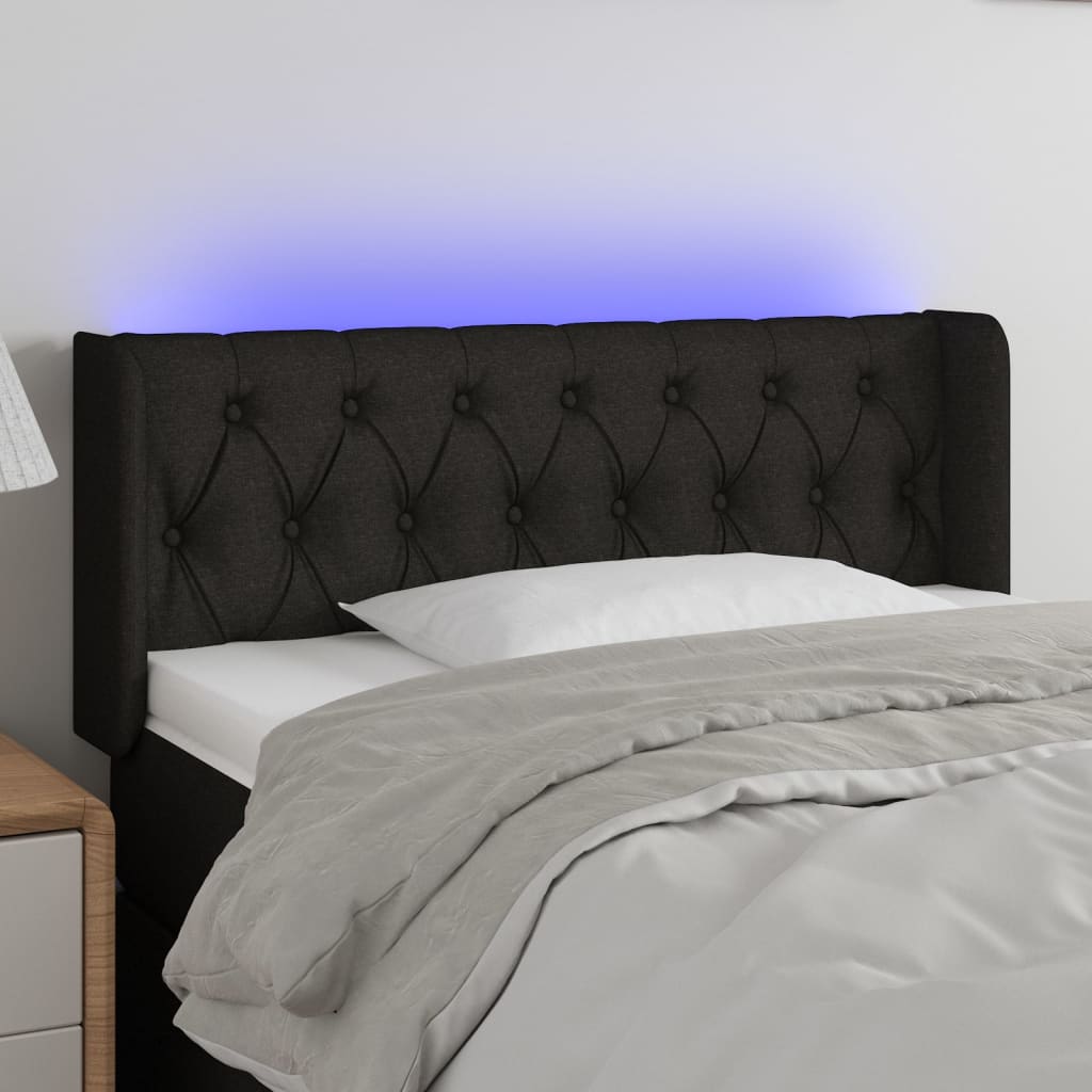 sengegavl med LED-lys 93x16x78/88 cm stof sort