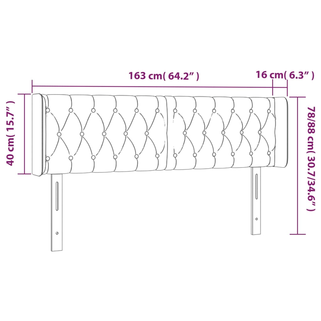 sengegavl med LED-lys 163x16x78/88 cm stof lysegrå