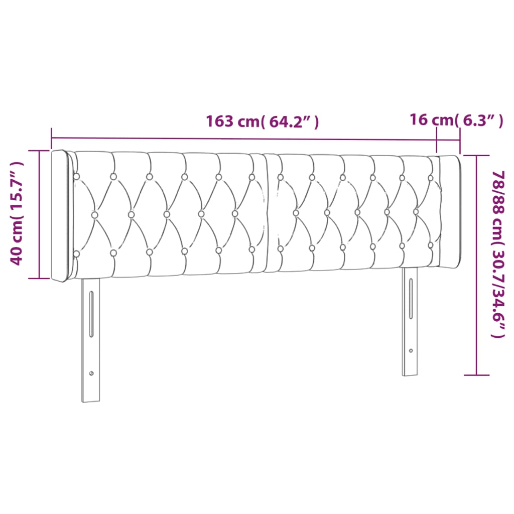 sengegavl med LED-lys 163x16x78/88 cm stof gråbrun