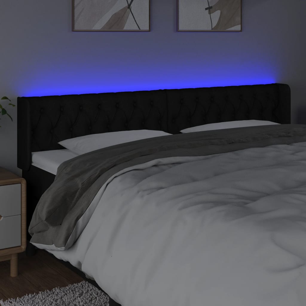sengegavl med LED-lys 203x16x78/88 cm stof sort