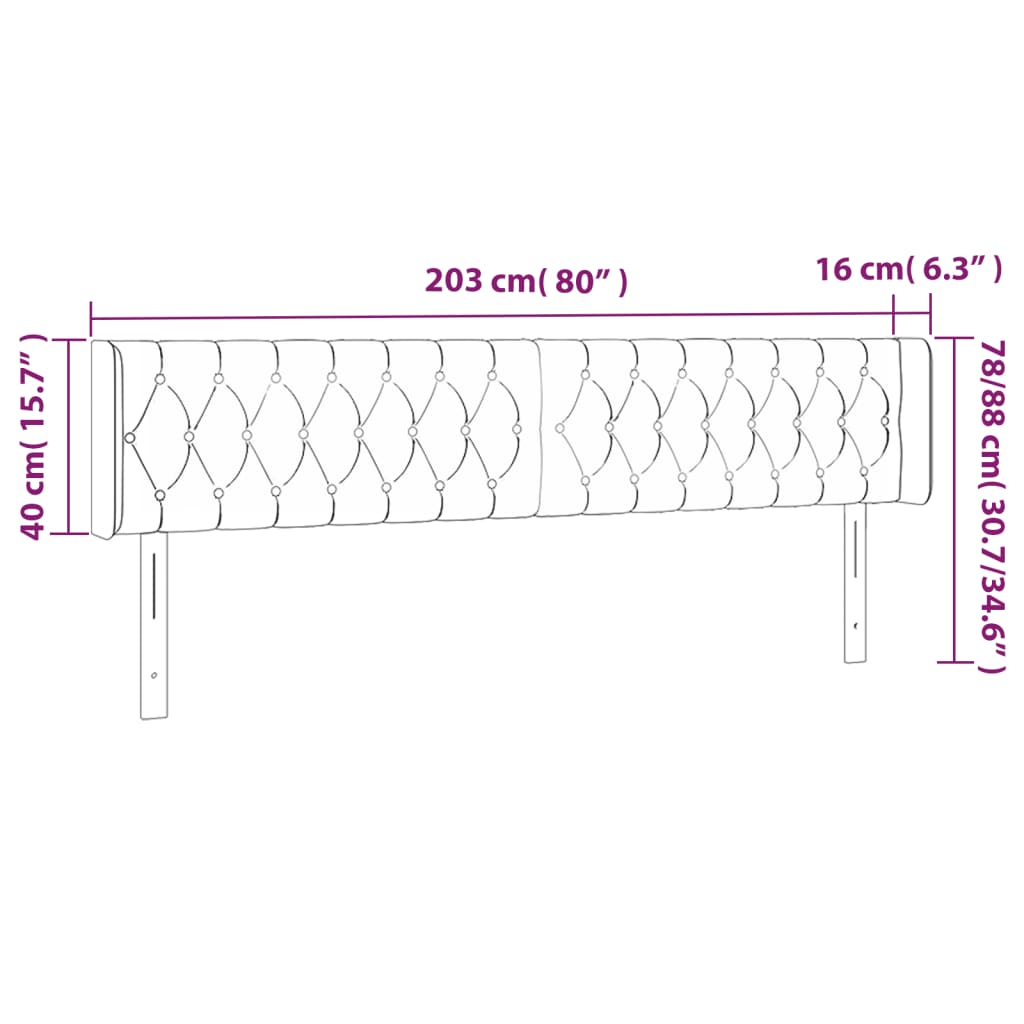 sengegavl med LED-lys 203x16x78/88 cm stof mørkebrun