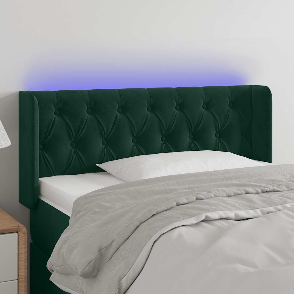 sengegavl med LED-lys 93x16x78/88 cm fløjl Mørkegrøn