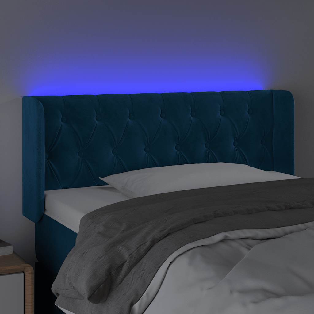 sengegavl med LED-lys 103x16x78/88 cm fløjl mørkeblå