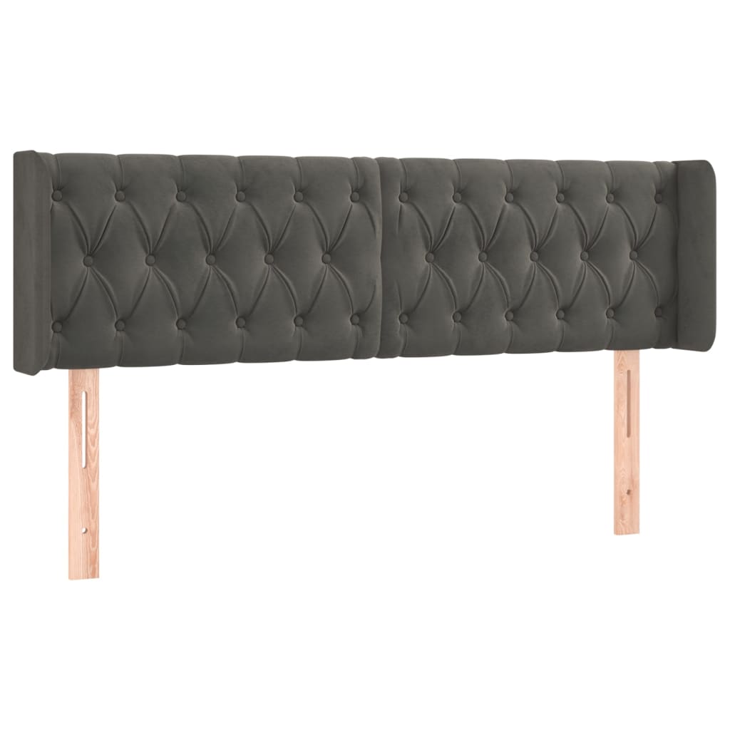 sengegavl med LED-lys 147x16x78/88 cm fløjl mørkegrå