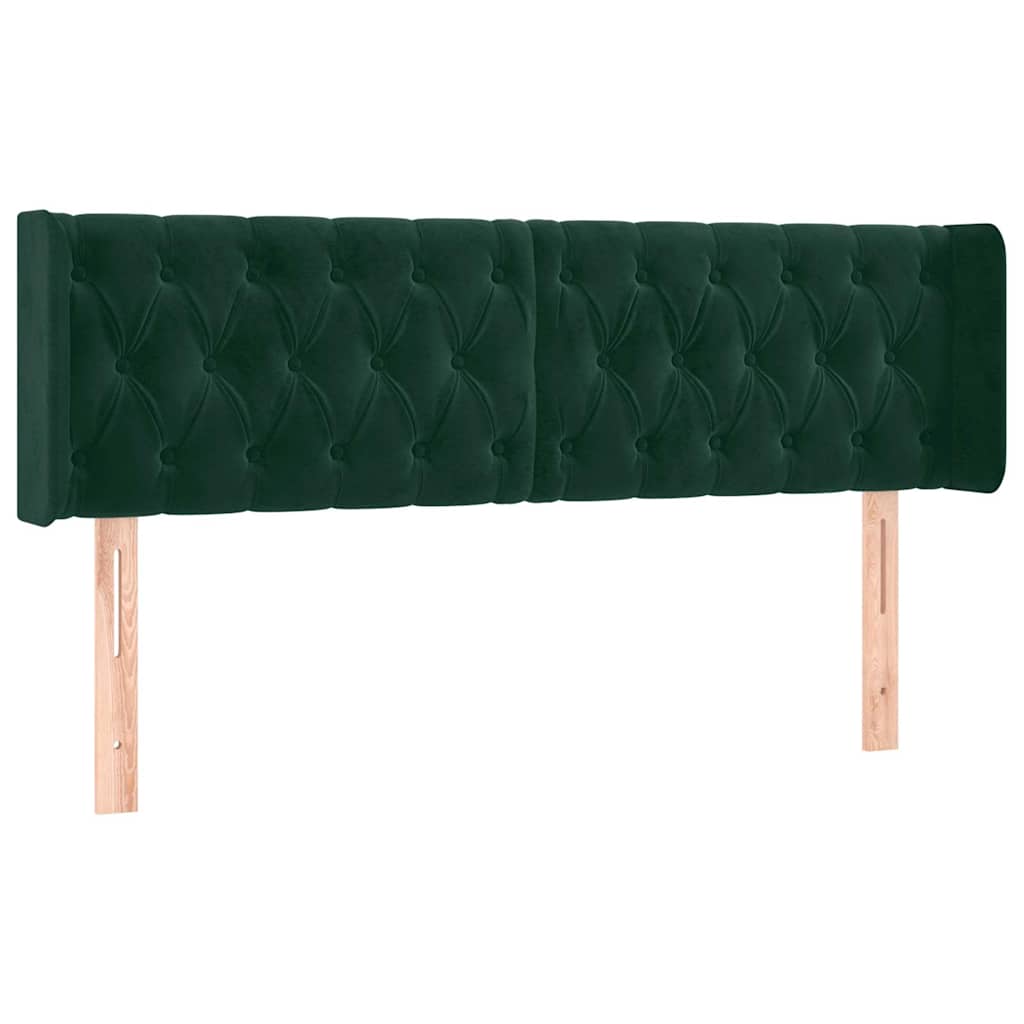 sengegavl med LED-lys 147x16x78/88 cm fløjl mørkegrøn