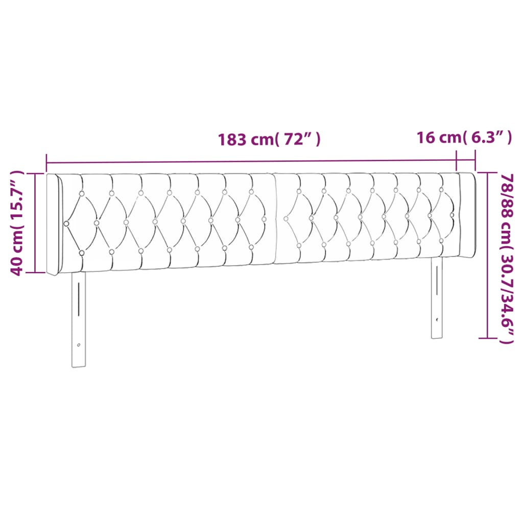 sengegavl med LED-lys 183x16x78/88 cm fløjl sort