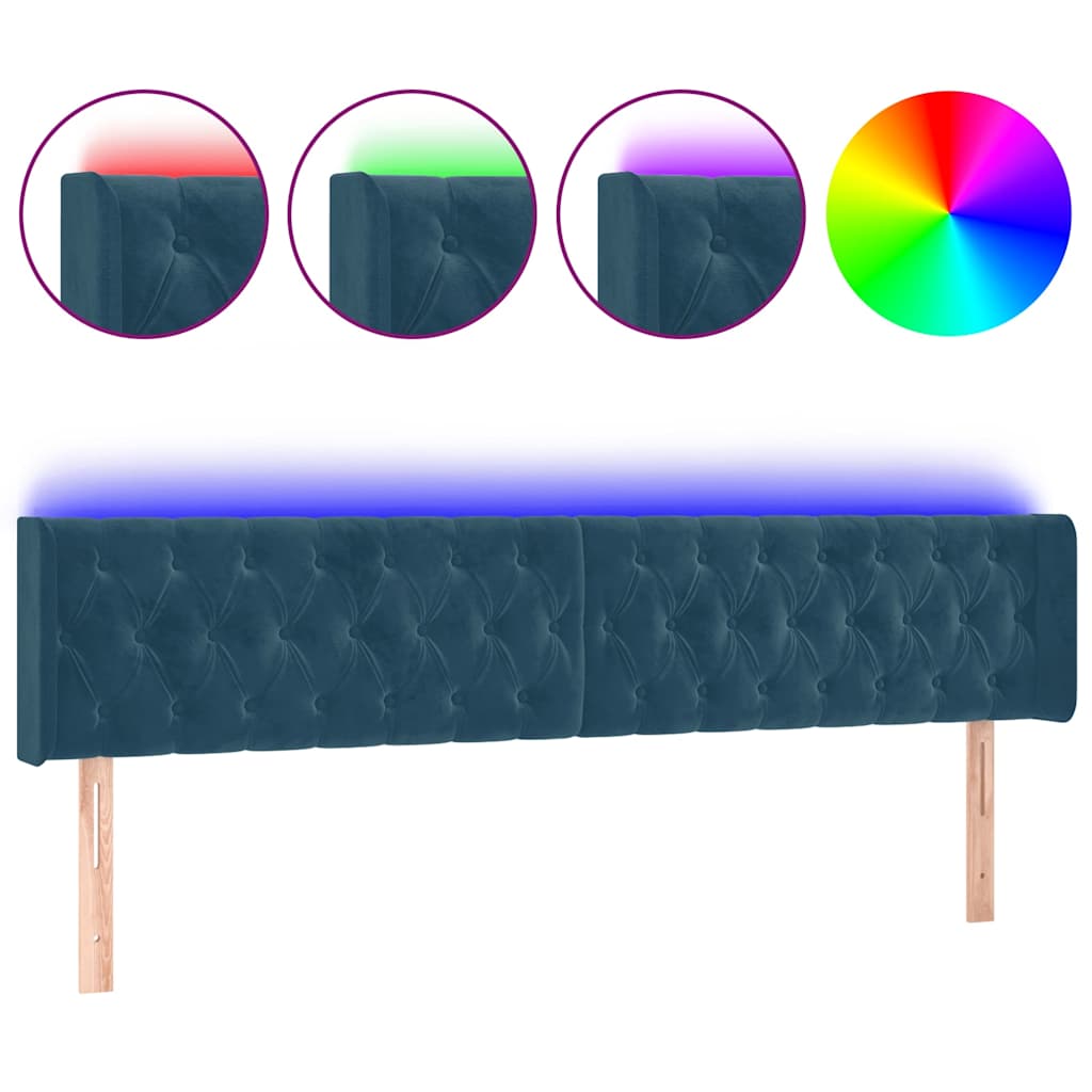 sengegavl med LED-lys 183x16x78/88 cm fløjl mørkeblå