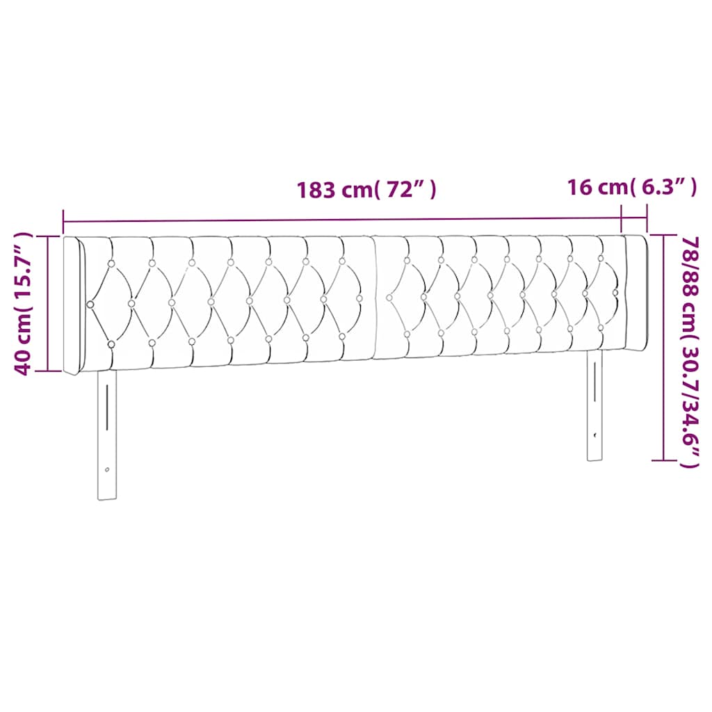 sengegavl med LED-lys 183x16x78/88 cm fløjl mørkeblå