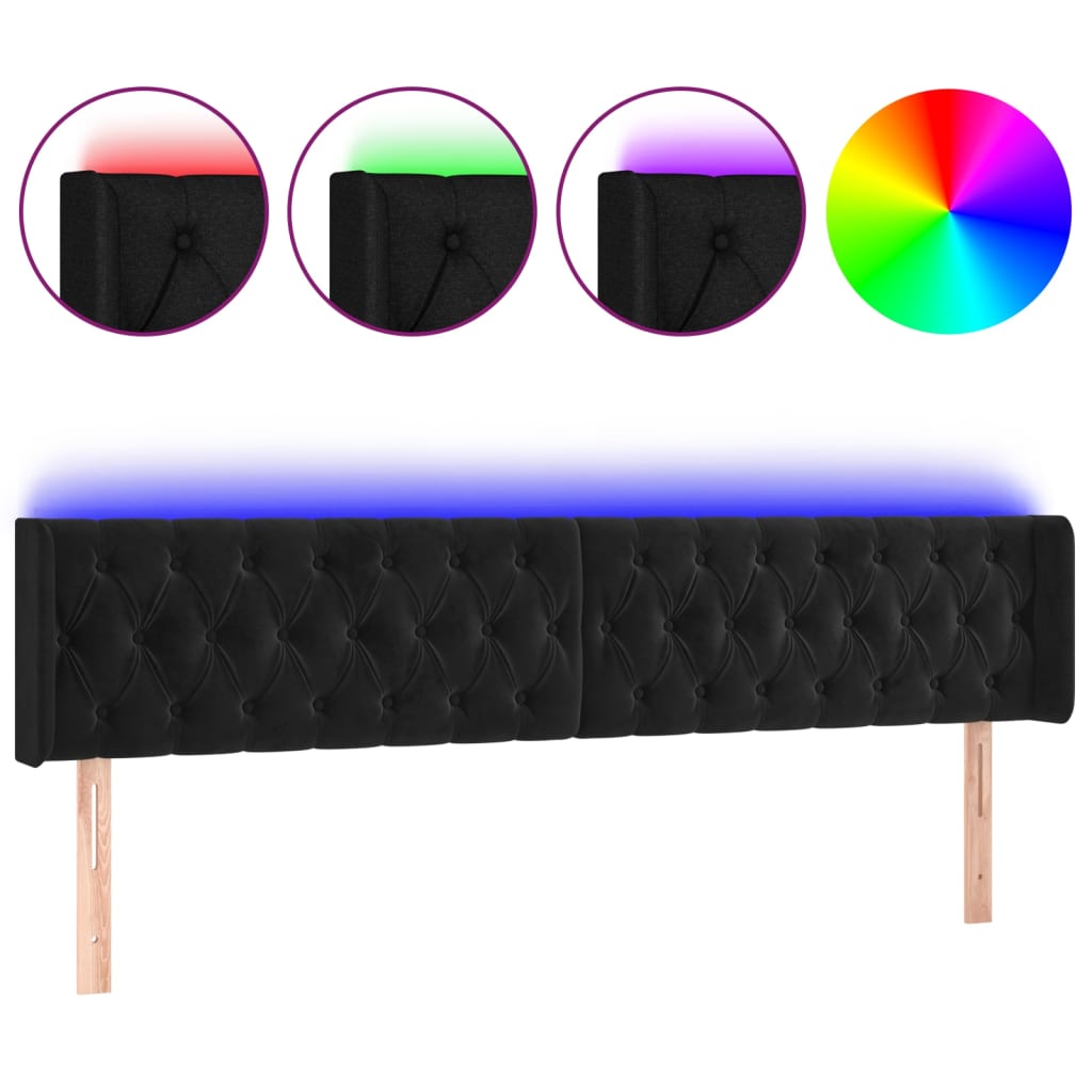 sengegavl med LED-lys 203x16x78/88 cm fløjl sort