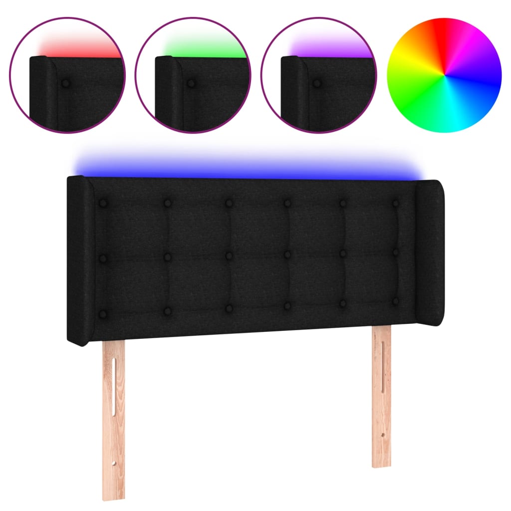 sengegavl med LED-lys 83x16x78/88 cm stof sort