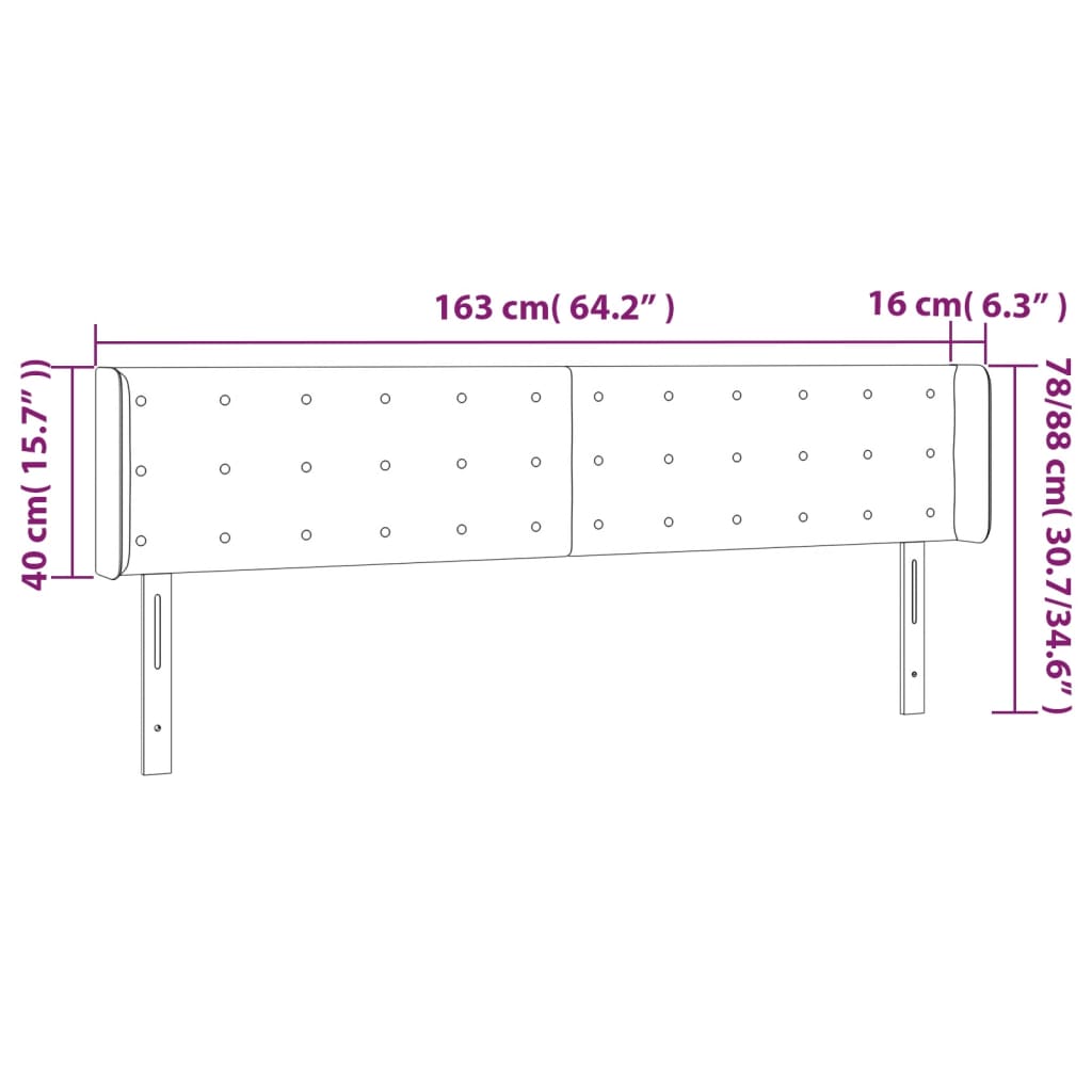 sengegavl med LED-lys 163x16x78/88 cm stof mørkegrå