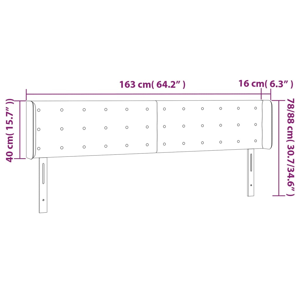 sengegavl med LED-lys 163x16x78/88 cm stof mørkebrun