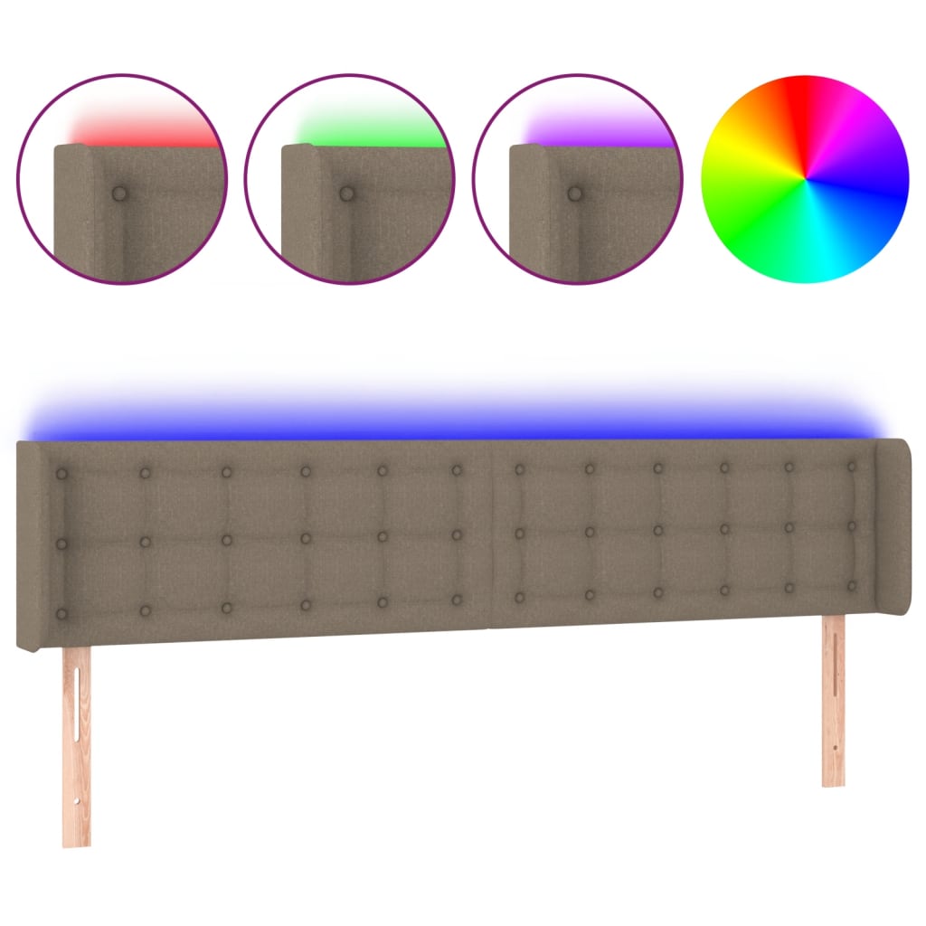 sengegavl med LED-lys 163x16x78/88 cm stof gråbrun