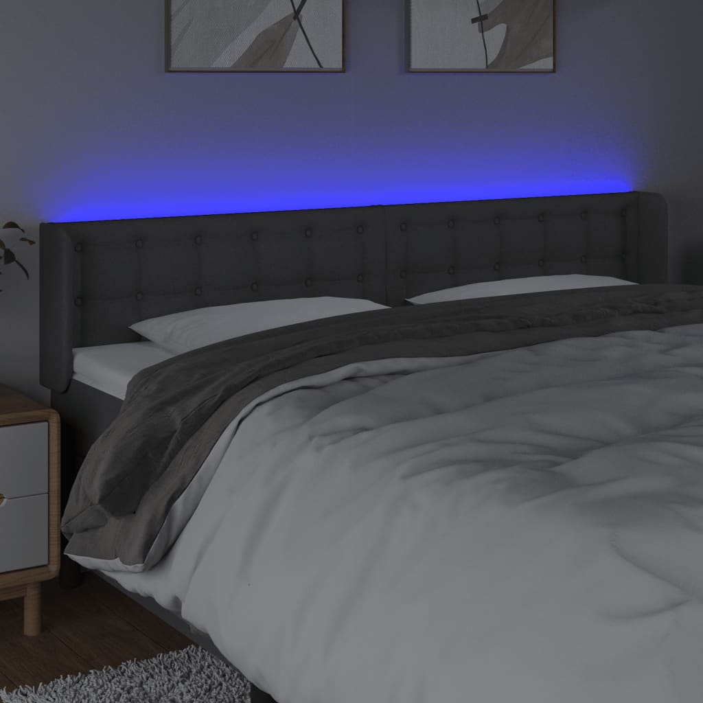 sengegavl med LED-lys 183x16x78/88 cm stof mørkegrå