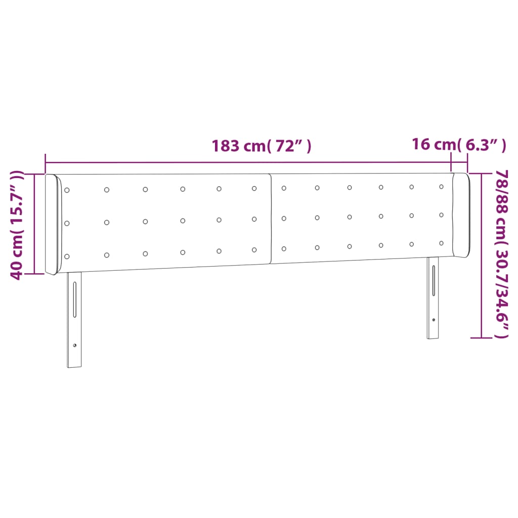 sengegavl med LED-lys 183x16x78/88 cm stof sort