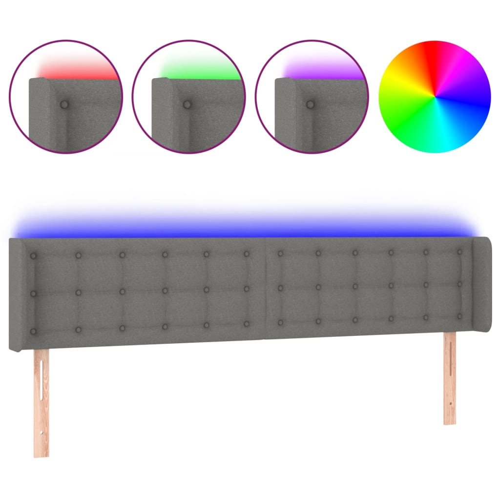 sengegavl med LED-lys 203x16x78/88 cm stof mørkegrå