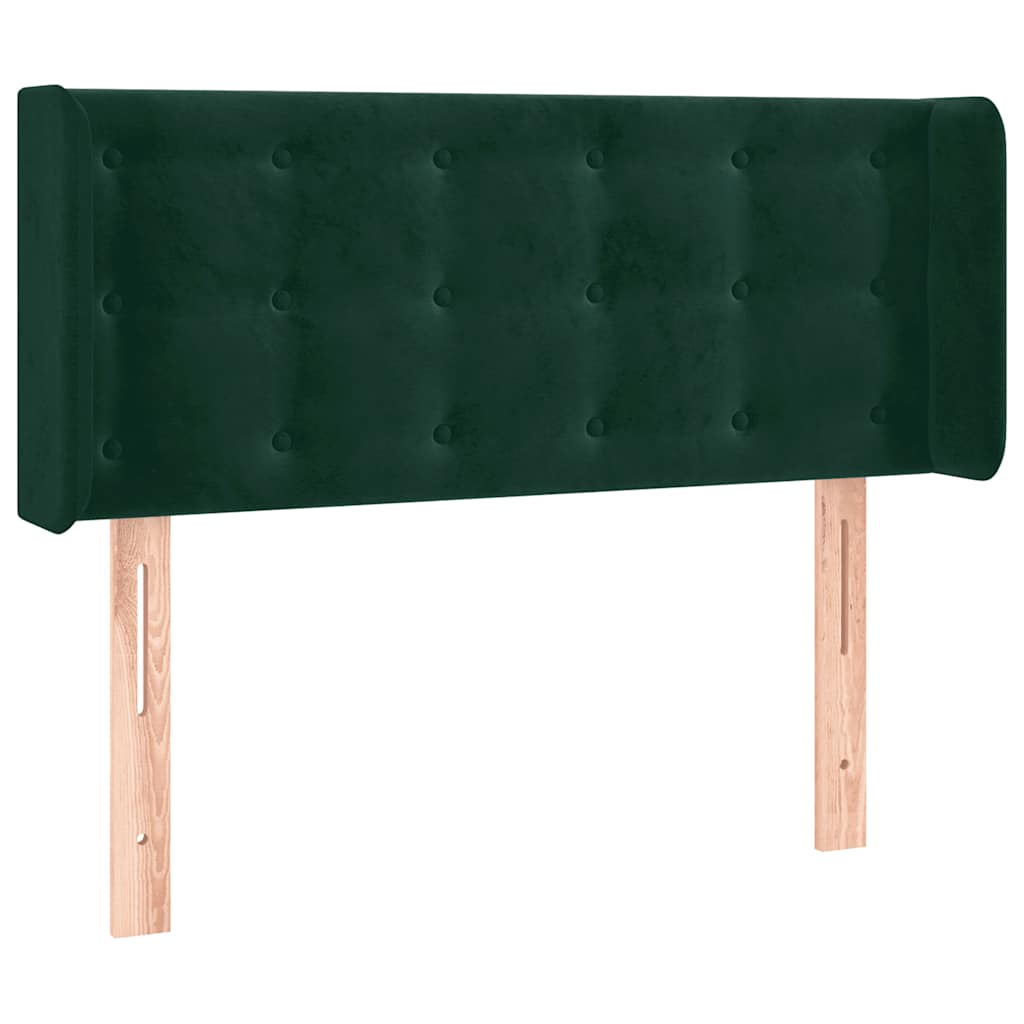 sengegavl med LED-lys 83x16x78/88 cm fløjl Mørkegrøn
