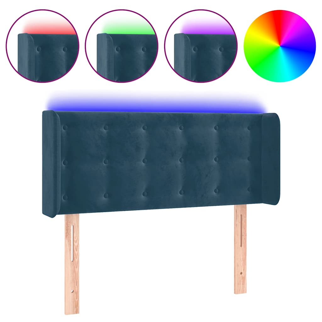 sengegavl med LED-lys 83x16x78/88 cm stof Mørkeblå