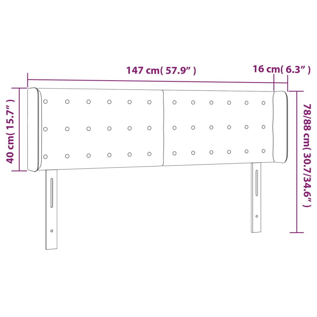sengegavl med LED-lys 147x16x78/88 cm fløjl lysegrå