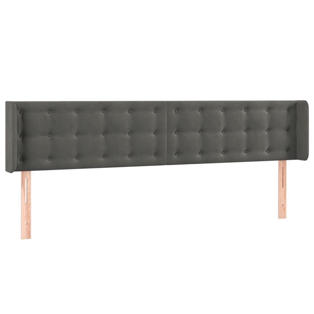 sengegavl med LED-lys 163x16x78/88 cm fløjl mørkegrå