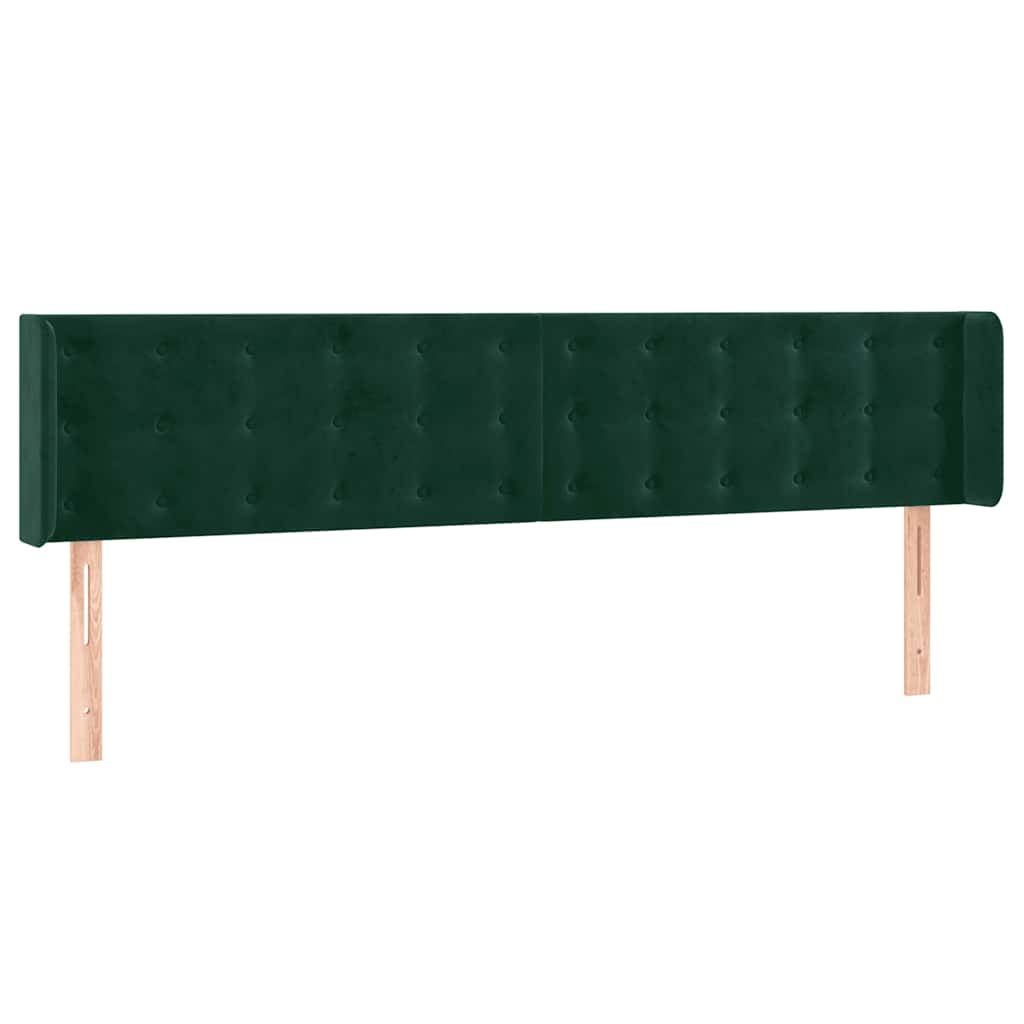 sengegavl med LED-lys 163x16x78/88 cm fløjl mørkegrøn