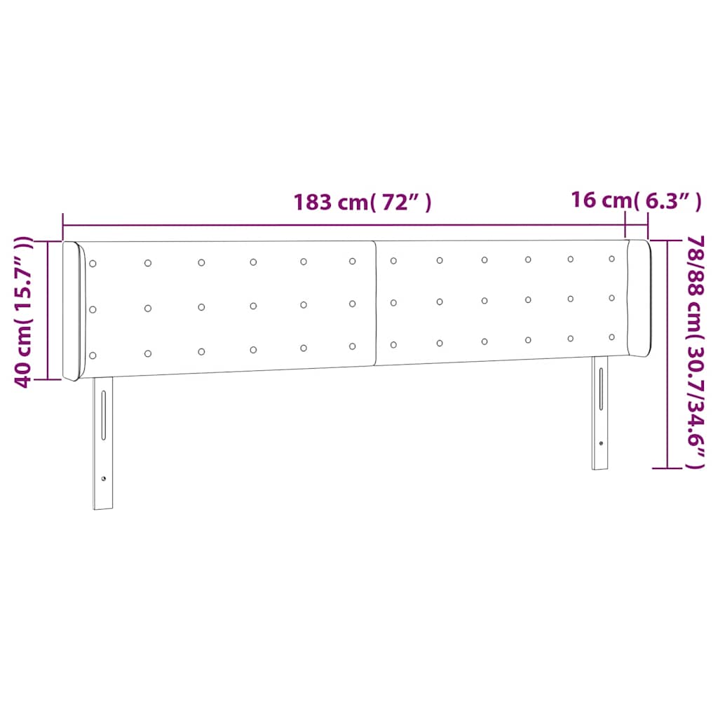sengegavl med LED-lys 183x16x78/88 cm fløjl mørkeblå