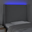 sengegavl med LED-lys 83x16x118/128 cm stof lysegrå