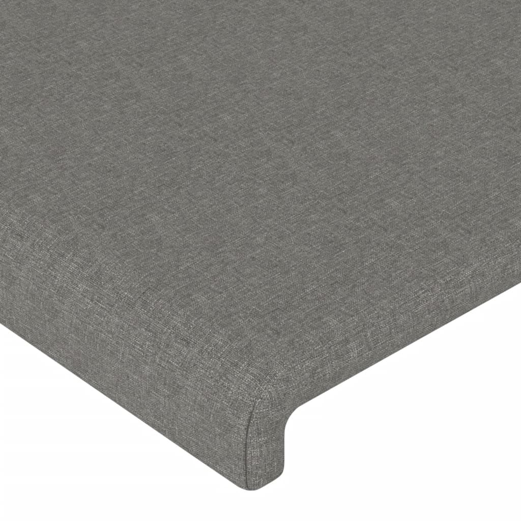 sengegavl med LED-lys 83x16x118/128 cm stof mørkegrå