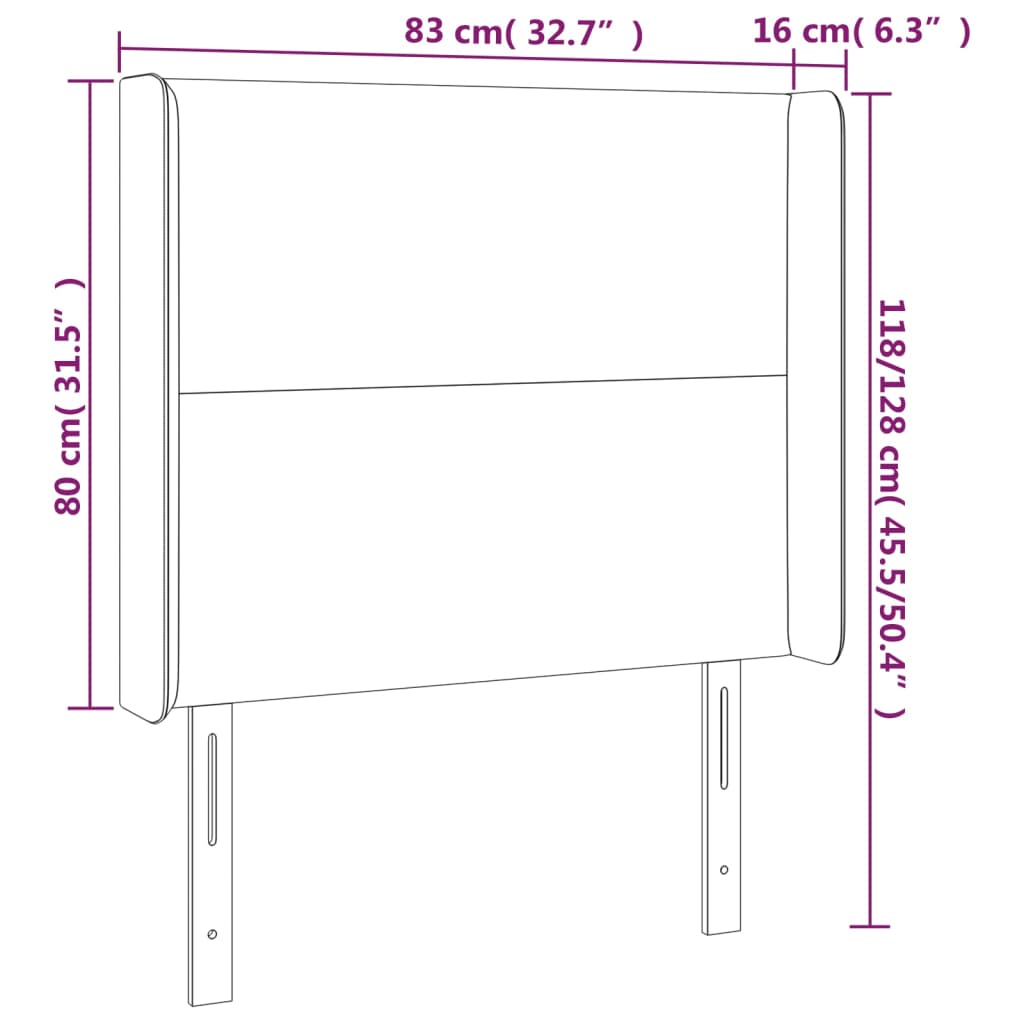 sengegavl med LED-lys 83x16x118/128 cm stof blå