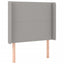 sengegavl med LED-lys 103x16x118/128 cm stof lysegrå