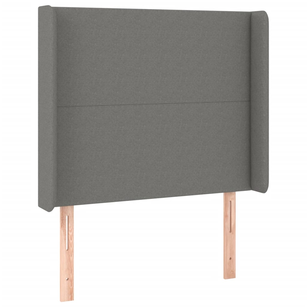 sengegavl med LED-lys 103x16x118/128 cm stof mørkegrå