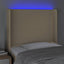 sengegavl med LED-lys 103x16x118/128 cm stof cremefarvet