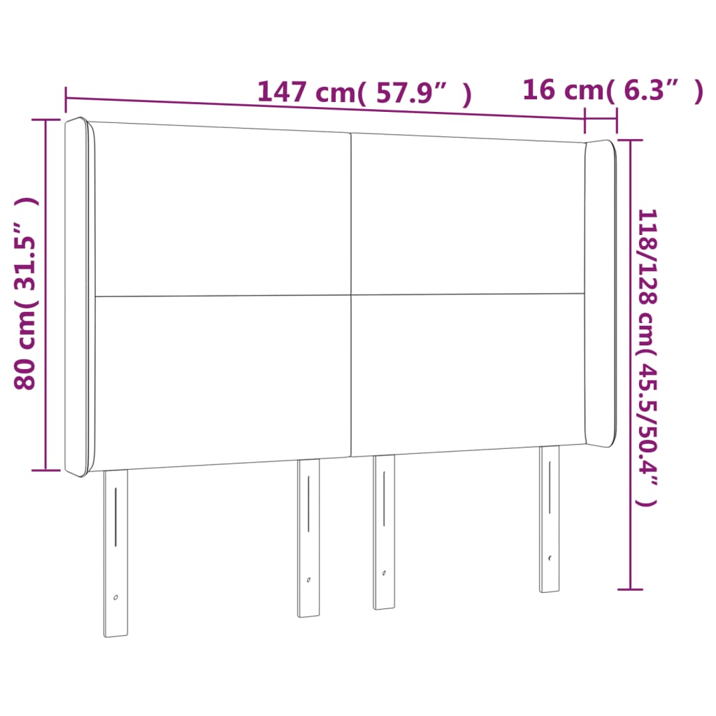 sengegavl med LED-lys 147x16x118/128 cm stof cremefarvet