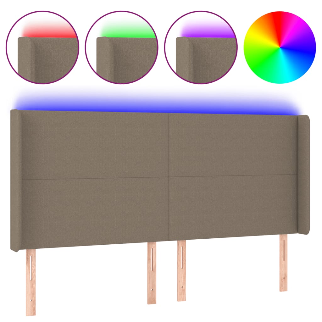 sengegavl med LED-lys 163x16x118/128 cm stof gråbrun