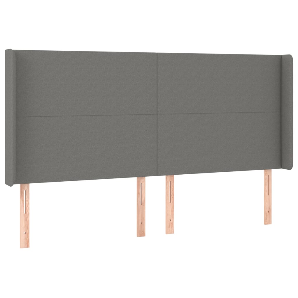 sengegavl med LED-lys 183x16x118/128 cm stof mørkegrå